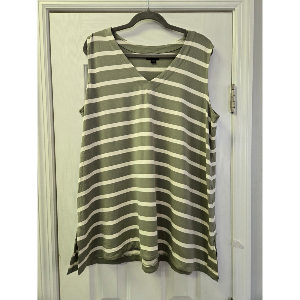 J. Jill Wearever Sage Green Cream Striped V-Neck Sleeveless Tunic Top XL NEW